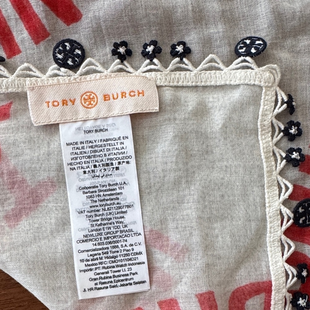 Tory Burch Fruit Basket Printed scarf in Red, Orange & Green - Picture 7 of 11